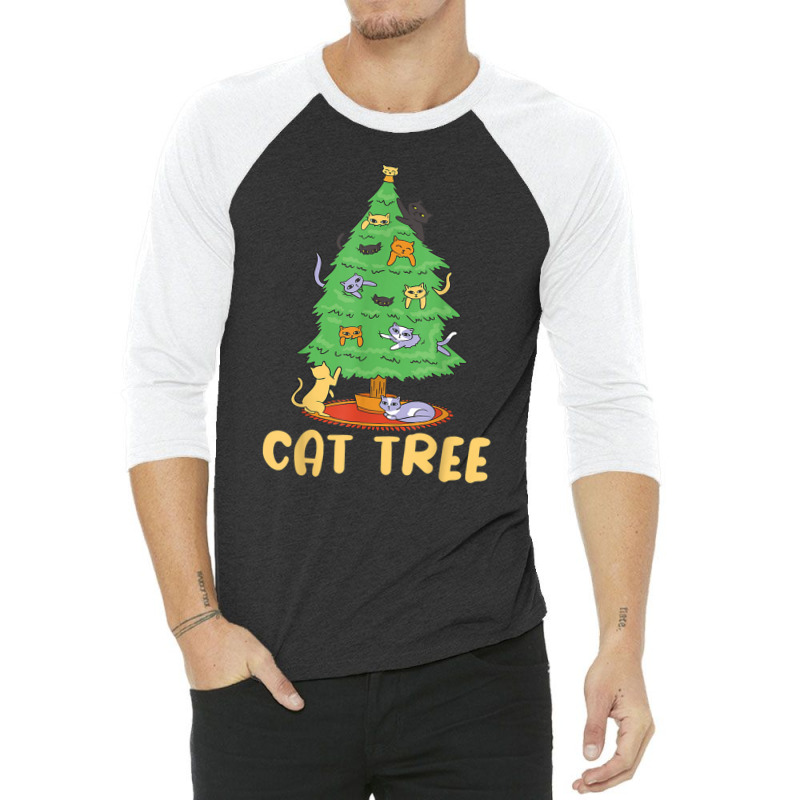 Cat Tree With Cats And Christmas Tree 3/4 Sleeve Shirt | Artistshot