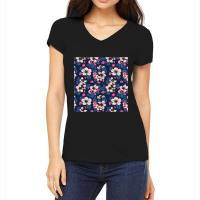 Apple Blossom On Dark Blue Women's V-neck T-shirt | Artistshot