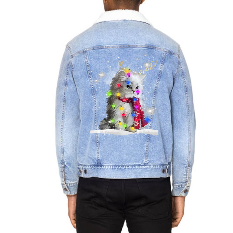 Christmas Cat Cute Baby Cat Christmas Unisex Sherpa-lined Denim Jacket | Artistshot