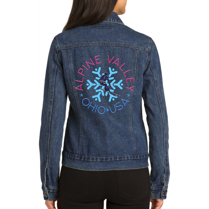 Alpine Valley, Ohio - Man Skier, Blue Snowflake Ladies Denim Jacket by mysofiazo | Artistshot