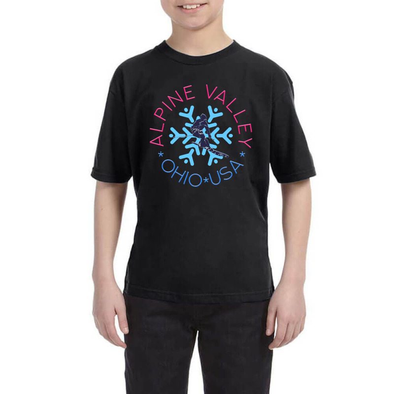 Alpine Valley, Ohio - Man Skier, Blue Snowflake Youth Tee | Artistshot