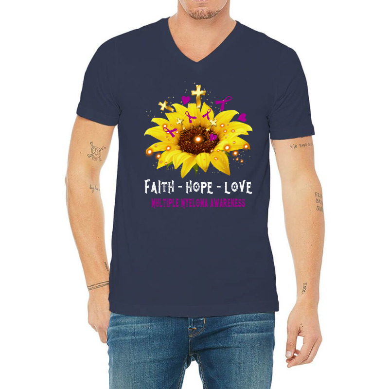 Faith Hope Love Multiple Myeloma Awareness Support Multiple Myeloma Wa V-Neck Tee by cojtihoskinc | Artistshot