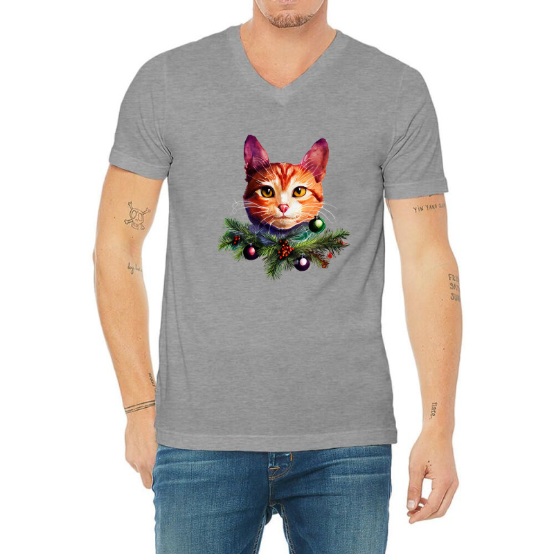 Orange Cat Christmas Vintage Cat Xmas Christmas Cat Pullover V-neck Tee | Artistshot