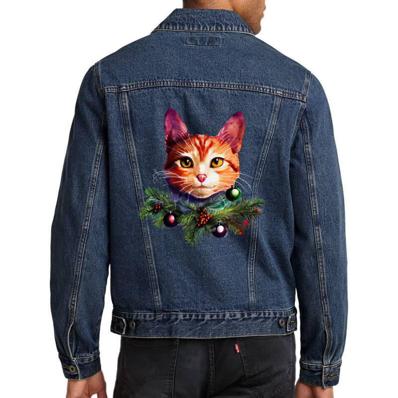 Orange Cat Christmas Vintage Cat Xmas Christmas Cat Pullover Men Denim Jacket | Artistshot