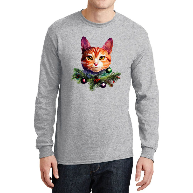 Orange Cat Christmas Vintage Cat Xmas Christmas Cat Pullover Long Sleeve Shirts | Artistshot