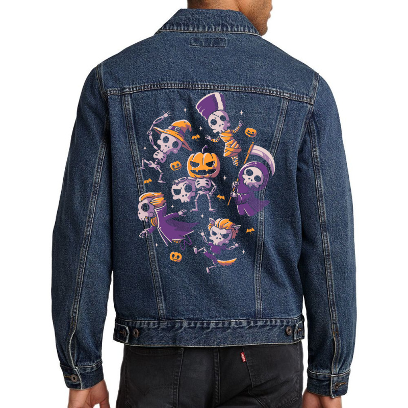 Halloween Skulls Cute Spooky Nostalgia Red Men Denim Jacket by cojtihoskinc | Artistshot