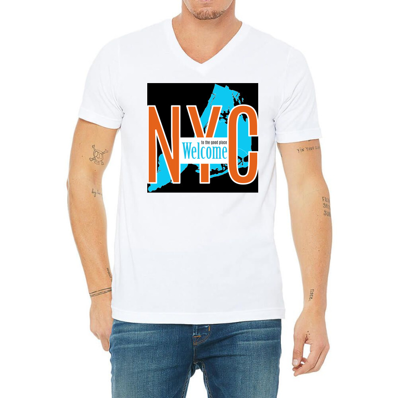 Welcome To The Good Place New York Poster Green V-neck Tee | Artistshot