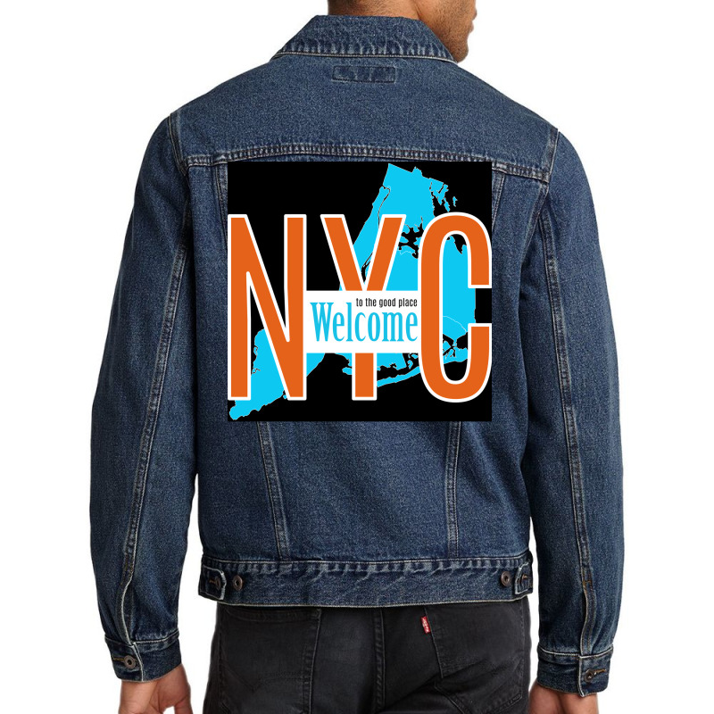 Welcome To The Good Place New York Poster Green Men Denim Jacket | Artistshot