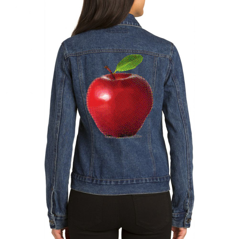 Apple Halftone Ladies Denim Jacket by dealgummy642 | Artistshot