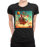 Surreal Magic Metaphysic Cat With Hot Air Balloon T Shirt Ladies Fitted T-shirt | Artistshot