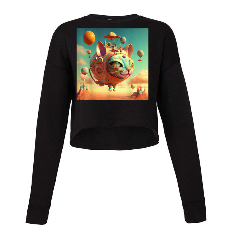 Surreal Magic Metaphysic Cat With Hot Air Balloon T Shirt Cropped Sweater by barrydygertkkx | Artistshot