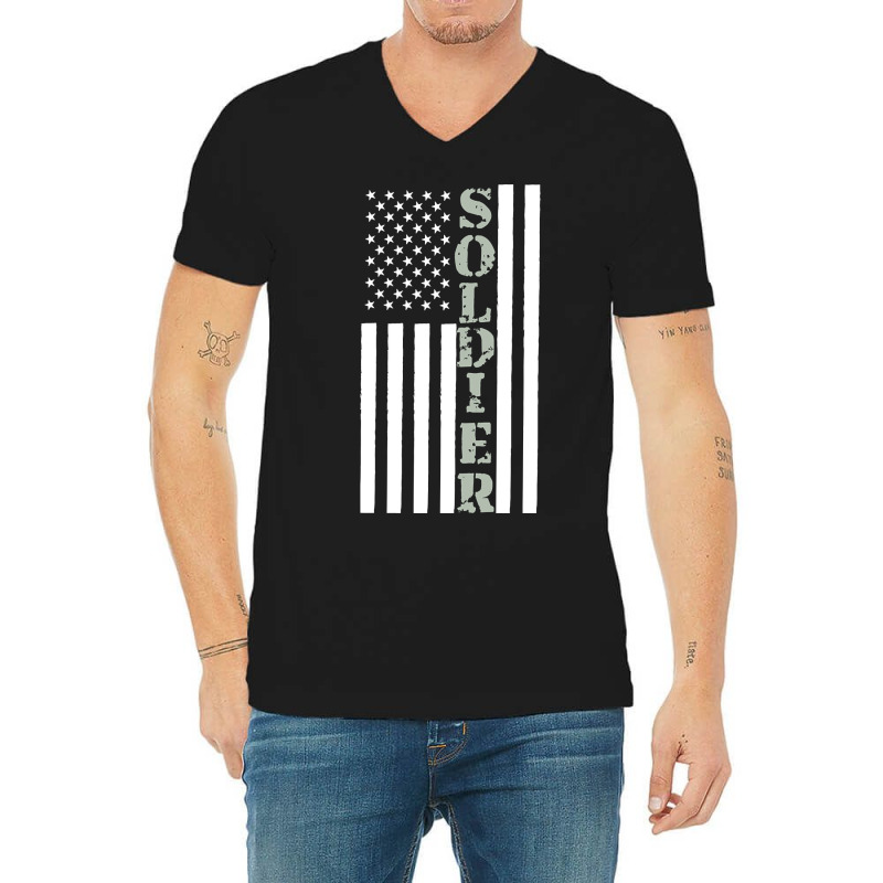 American Usa Flag Soldier For Veterans V-Neck Tee by fencevaudeville14 | Artistshot