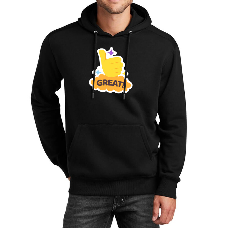 Great ! Word Great And Yellow Hand With Thumb Up. Colorful Illustratio Unisex Hoodie | Artistshot