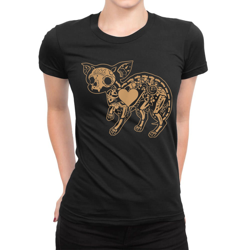 Sugar Skull Chihuahua Calavera Day Of The Dead Cool Gift Ladies Fitted T-Shirt by VictorMRodriguez | Artistshot