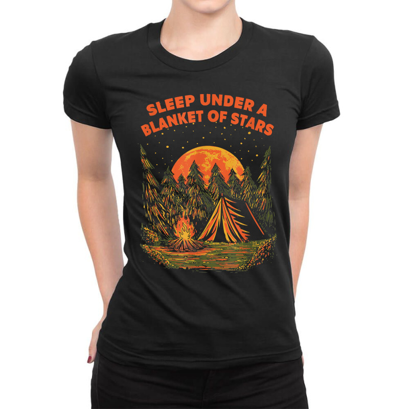 Sleep Under A Blanket Of Stars Camping Couples Camper Lovers T Shirt Ladies Fitted T-Shirt by darrene68stu | Artistshot