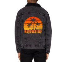 Limited Edition Vintage Riverside California Sunset Palm Tree Style Tr Unisex Sherpa-lined Denim Jacket | Artistshot