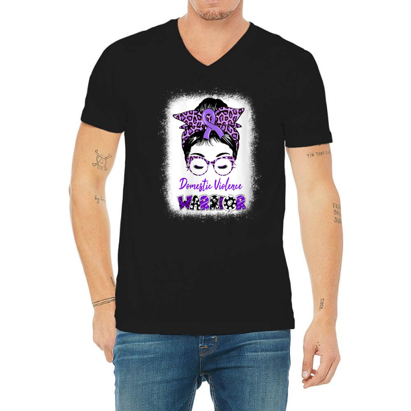 Womens Domestic Violence Awareness Warrior Purple Messy Bun V Neck T S V-neck Tee | Artistshot