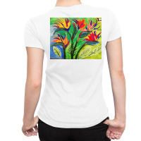 Paradise Flowers Acrylic Painting Ladies Fitted T-shirt | Artistshot