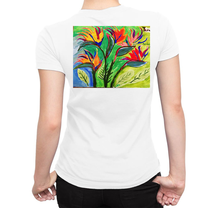 Paradise Flowers Acrylic Painting Ladies Fitted T-Shirt by Angelysmina | Artistshot