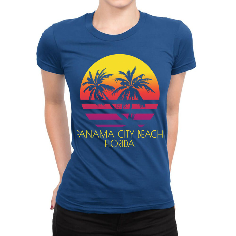 Panama City Beach Florida Vintage Tropical Sunset Palm Nature Funny Ladies Fitted T-Shirt by lybohasmanop | Artistshot