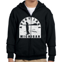 Avery Lake Ice Fishing Michigan Youth Zipper Hoodie | Artistshot