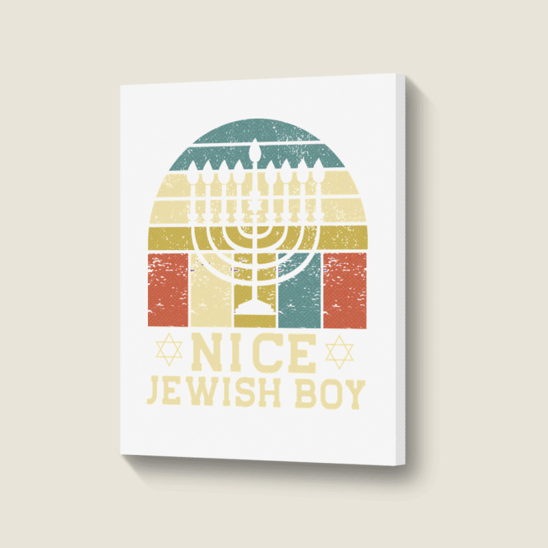 Nice Jewish Boy Cool Chanukah Funny Ugly Hanukkah Sweater Pullover Hoo Portrait Canvas Print | Artistshot