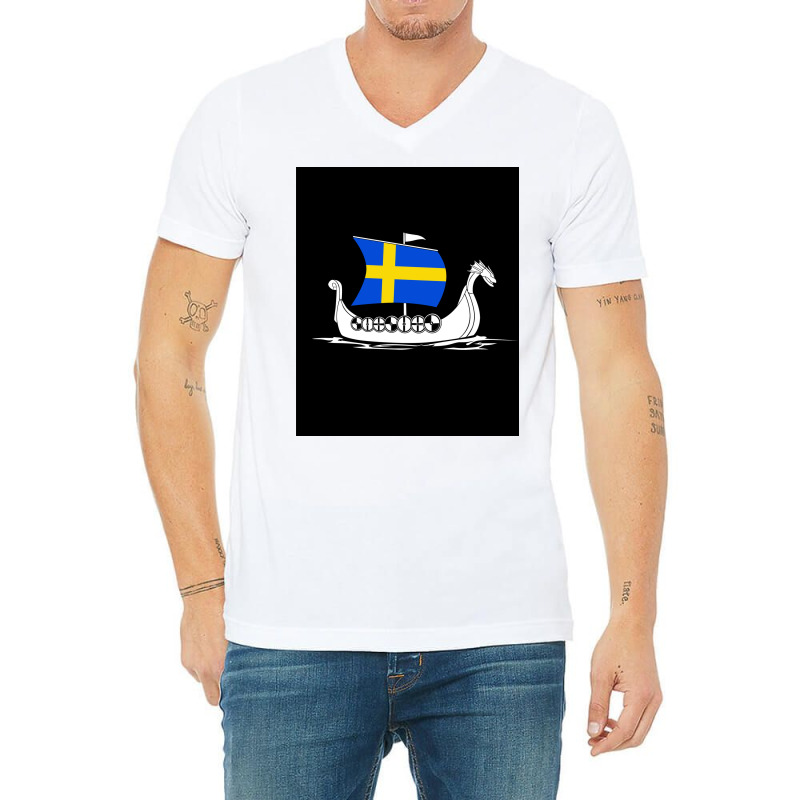 Sweden Boat Swedish Flag Sweden Viking Ship Vikings Tshirt Shieldmaide V-neck Tee | Artistshot