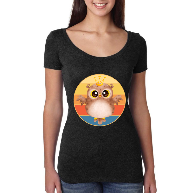 Owl Bird Vintage Retro Sunset Wild Animal Lover Design-btt3f Women's Triblend Scoop T-shirt by saddestrent378 | Artistshot