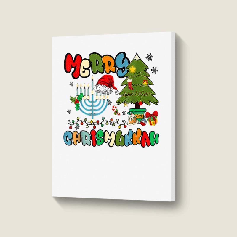 Merry Chrismukkah Hanukkah Jewish Chanukah Menorah Family T Shirt Portrait Canvas Print | Artistshot