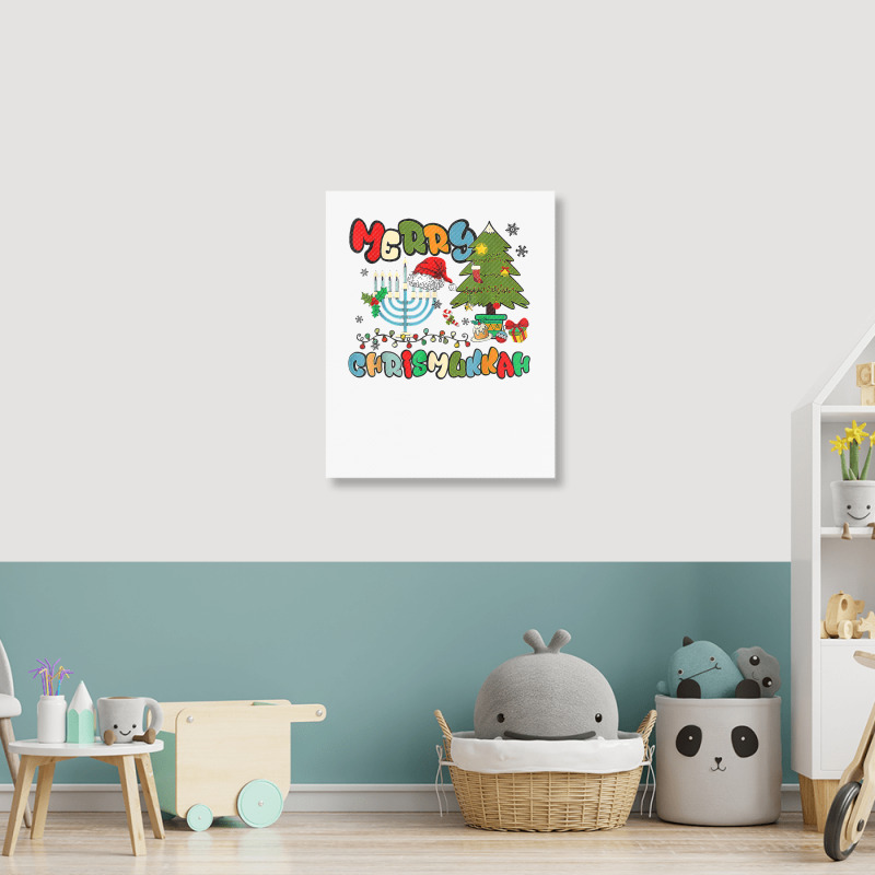 Merry Chrismukkah Hanukkah Jewish Chanukah Menorah Family T Shirt Portrait Canvas Print | Artistshot