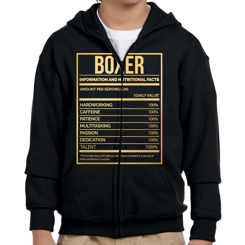 Awesome And Funny Nutrition Label Box Boxing Boxer Boxers Saying Quote Youth Zipper Hoodie by gendercampaign78@gmail.com | Artistshot