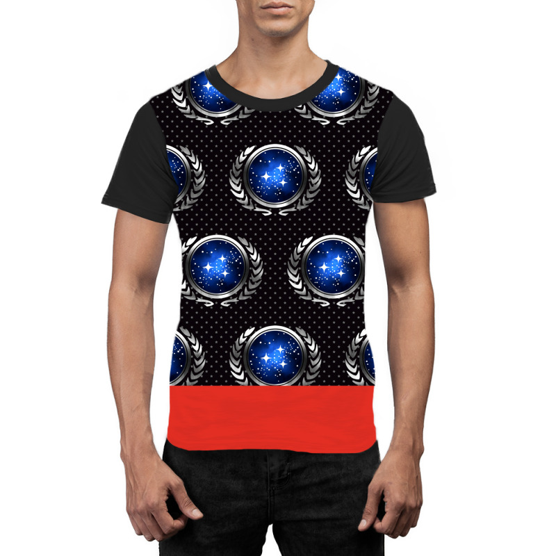 Space Fed Planets Emblem With Stars Repeating Pattern Poster Cool (1) Graphic T-shirt | Artistshot