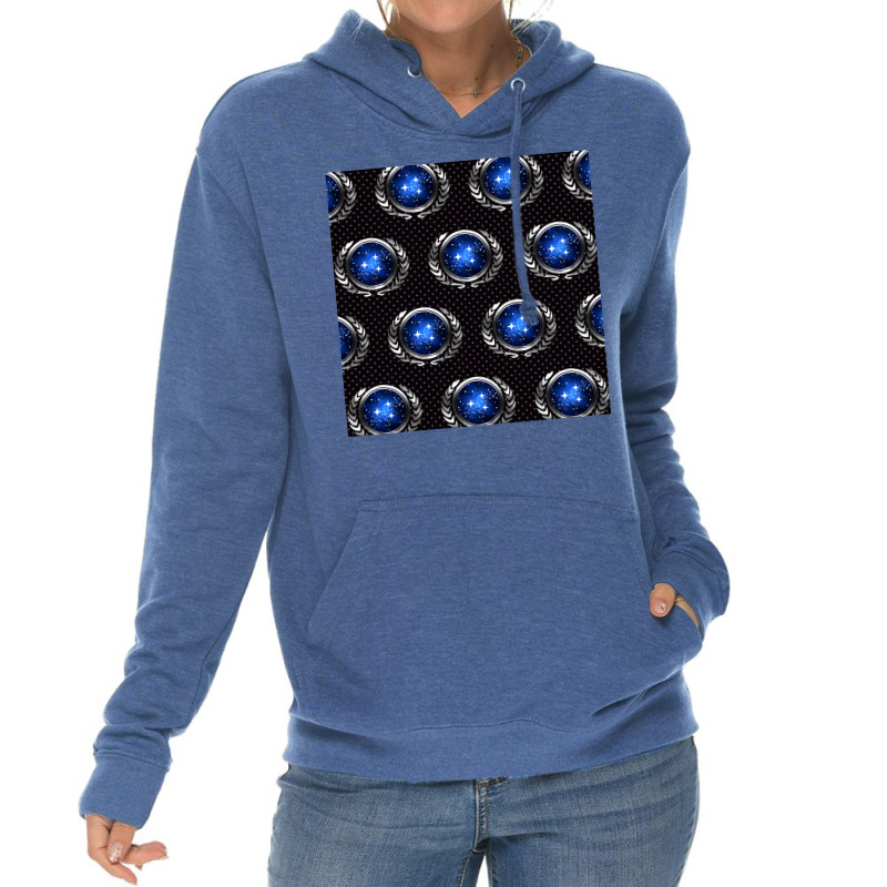 Space Fed Planets Emblem With Stars Repeating Pattern Poster Cool (1) Lightweight Hoodie | Artistshot