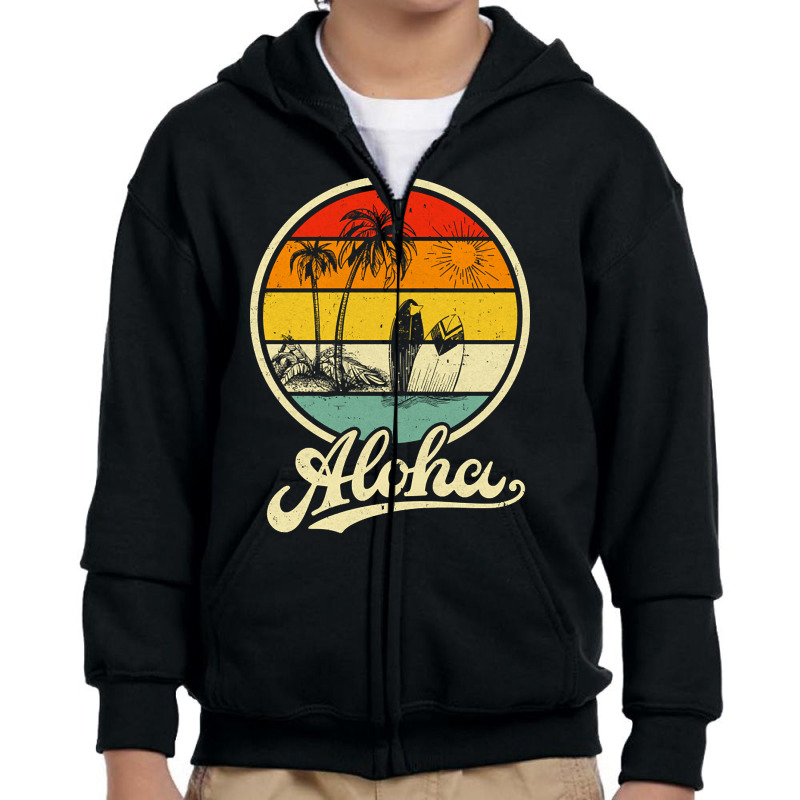 Aloha Hawaii Hawaiian For Boys Girls Palm Tree Surf Youth Zipper Hoodie by kayakbetween30 | Artistshot