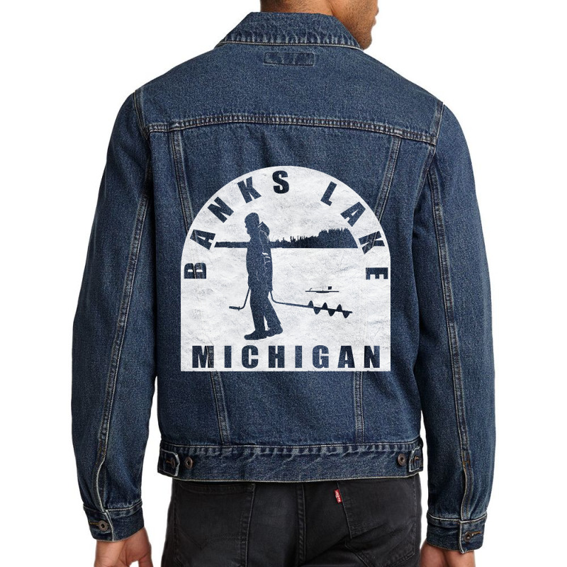 Banks Lake Ice Fishing Michigan Men Denim Jacket by fencingderby989 | Artistshot