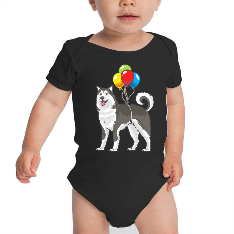 Funny T  Shirt Alaskan Malamute Dog With Ballons Funny Gift T  Shirt Baby Bodysuit | Artistshot