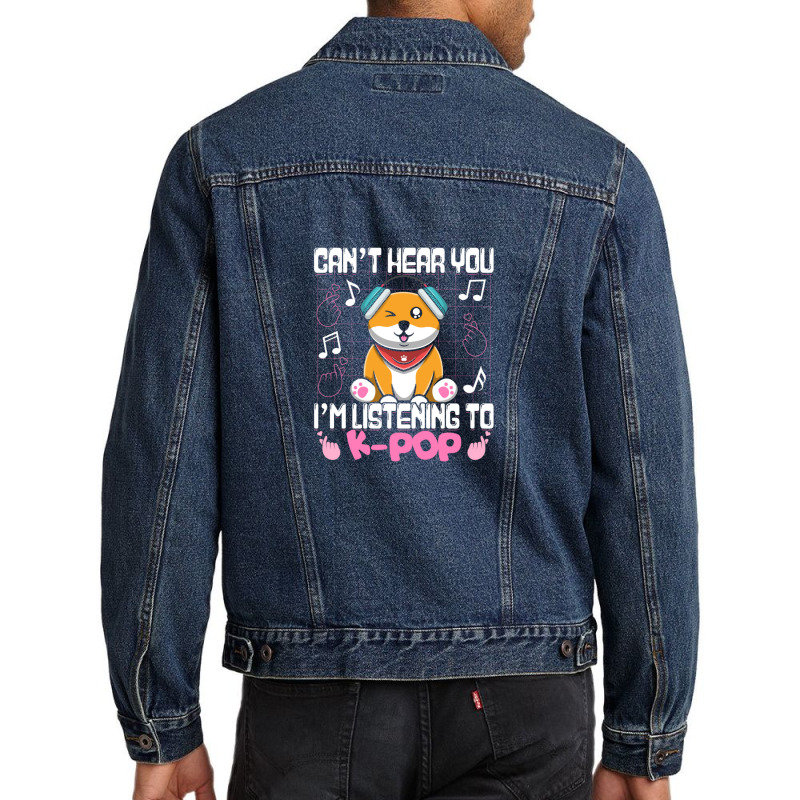 Kpop Kawaii Shiba Inu Can't Hear You I'm Listening To Kpop Gift Men Denim Jacket | Artistshot