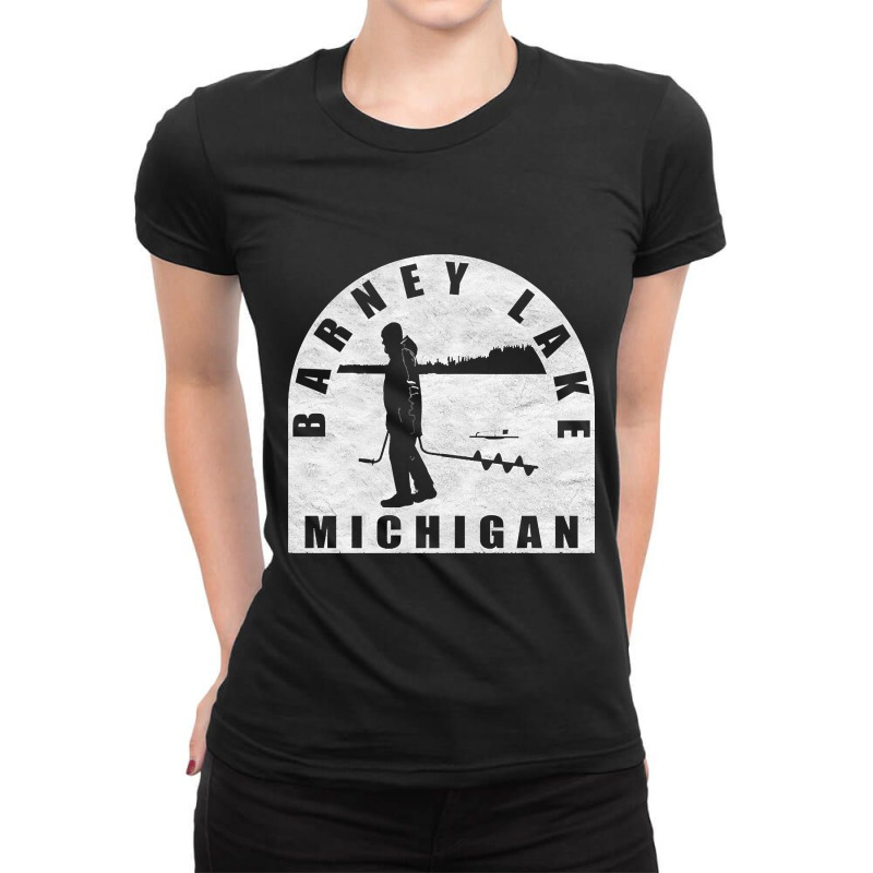 Barney Lake Ice Fishing Michigan Ladies Fitted T-Shirt by fencingderby989 | Artistshot