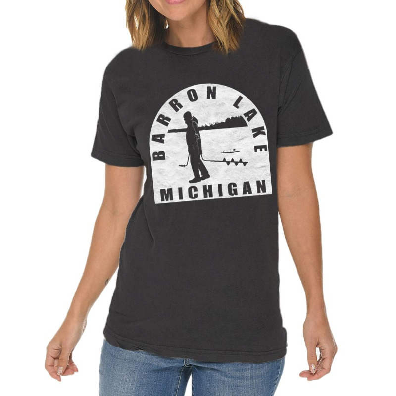 Barron Lake Ice Fishing Michigan Vintage T-shirt | Artistshot