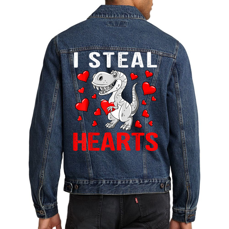 Boys Valentines Day Kids Dinosaur T Rex Lover I Steal Hearts T Shirt Men Denim Jacket | Artistshot