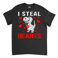 Boys Valentines Day Kids Dinosaur T Rex Lover I Steal Hearts T Shirt Classic T-shirt | Artistshot