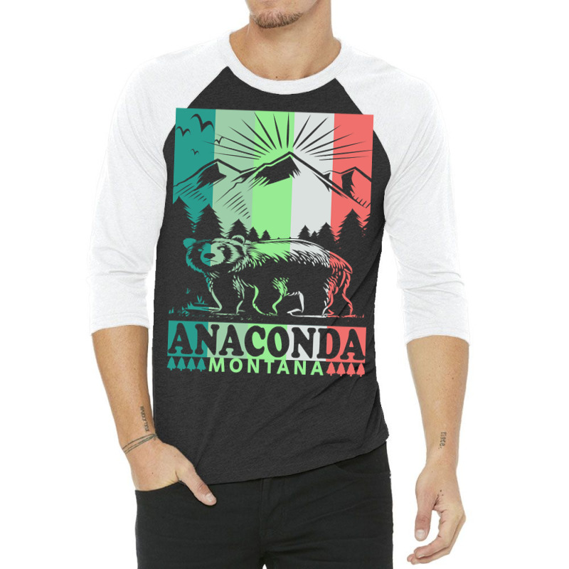 Anaconda Montana Retro Mountain Bear 3/4 Sleeve Shirt by kayakbetween30 | Artistshot