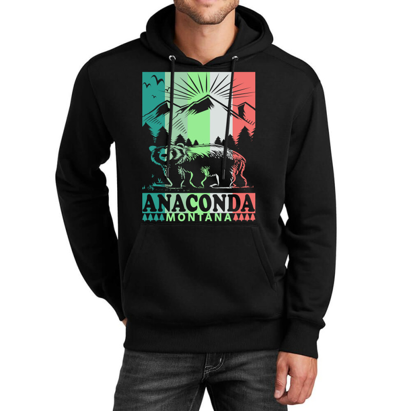 Anaconda Montana Retro Mountain Bear Unisex Hoodie by kayakbetween30 | Artistshot