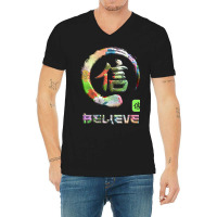 Believe Japanese Kanji Word Symbol Enso Circle 10 V-neck Tee | Artistshot