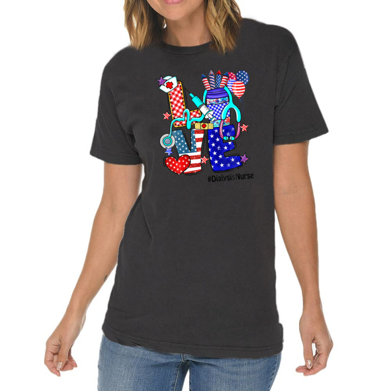 Love Dialysis Nurse Stethoscope Fireworks Usa Flag 4th Of Vintage T-Shirt by kaciacindz6 | Artistshot