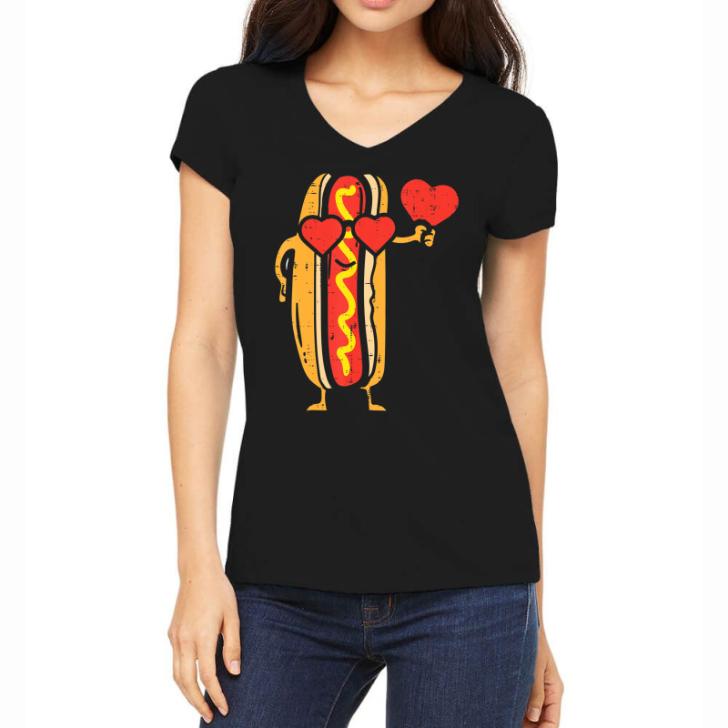 Limited Edition Heart Hot Dog Cute Sausage Bun Valentines Day Food Lov Women's V-Neck T-Shirt by Hugo Flowers | Artistshot