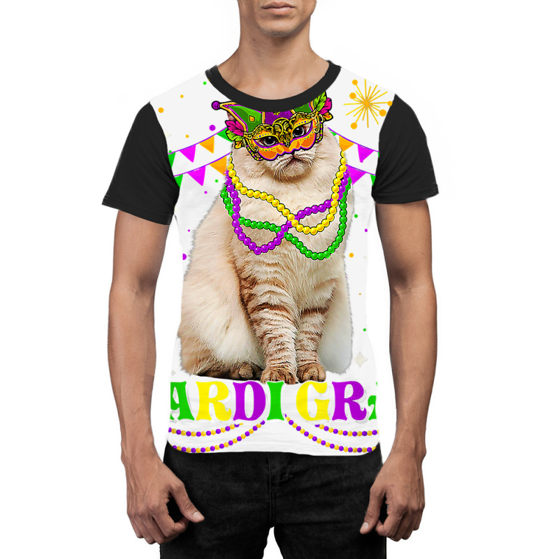 Cute Mardi Gras Cat Siberian Mask Beads Festival T Shirt Graphic T-shirt by darrene68stu | Artistshot