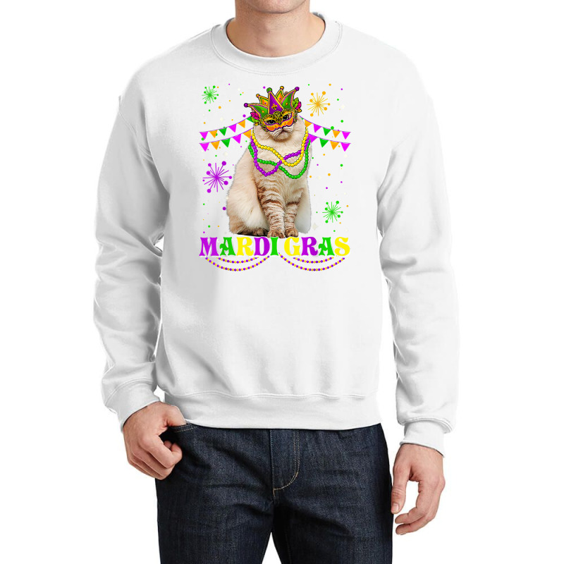 Cute Mardi Gras Cat Siberian Mask Beads Festival T Shirt Crewneck Sweatshirt by darrene68stu | Artistshot