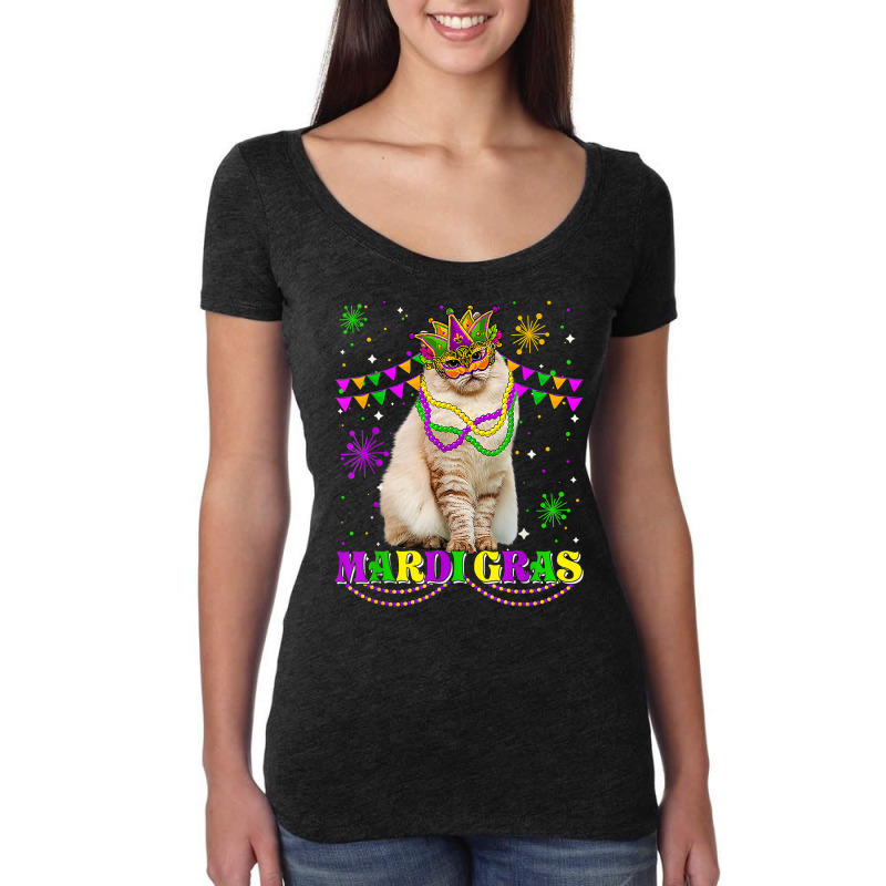 Cute Mardi Gras Cat Siberian Mask Beads Festival T Shirt Women's Triblend Scoop T-shirt by darrene68stu | Artistshot