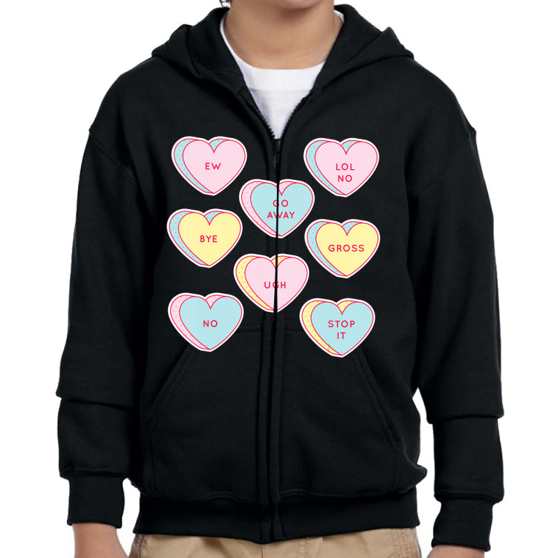 Hot Trend Anti Valentines Day Sassy Heart Candy Single Joke Youth Zipper Hoodie by Bostic Walling | Artistshot